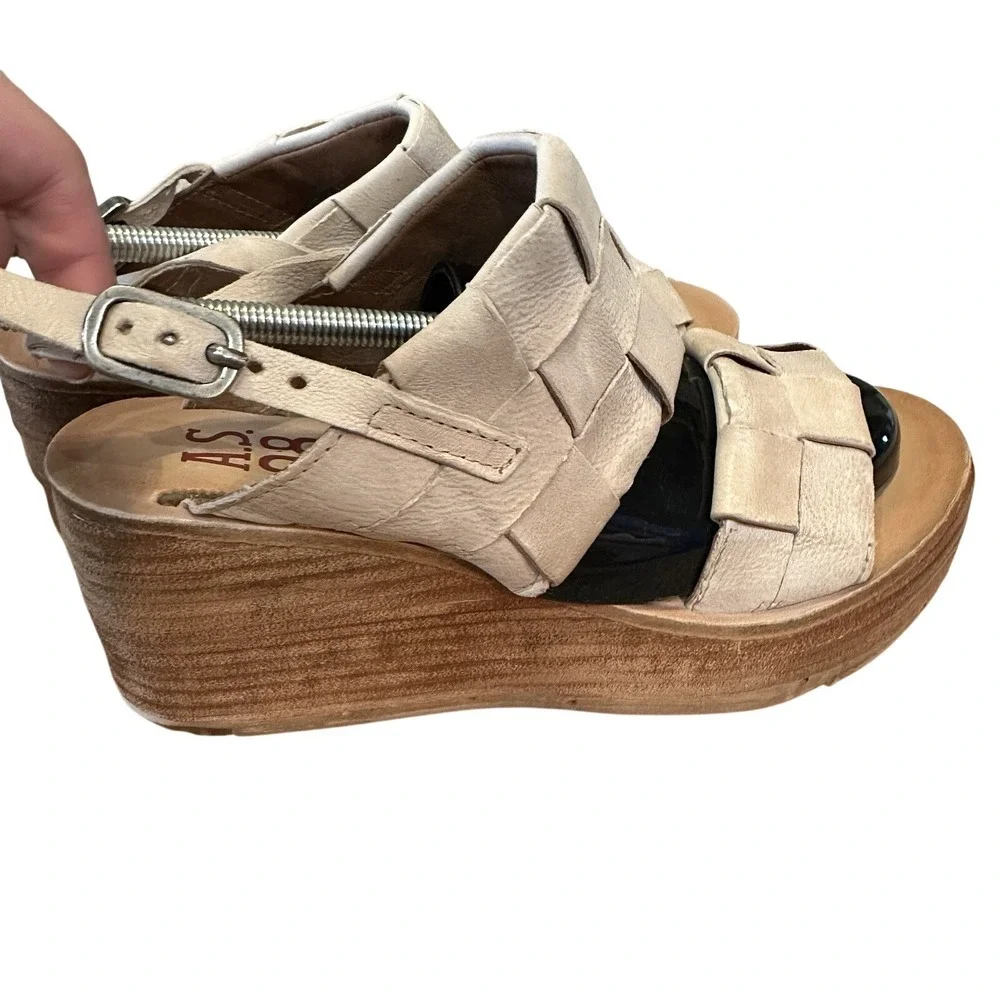 A.S.98 Nasser Wedge Sandals Womens Size 38/US 7.5 Beige Woven Leather AS98